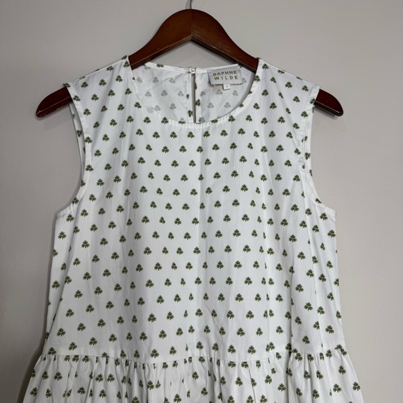 Daphne Wild White Clover Print Sleeveless Cotton Midi Dress Cottagecore Size 1 - Picture 2 of 9